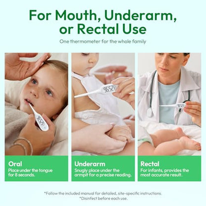 8 Seconds Basal Thermometer for Adult & Kids, Accurate & Safe Thermometer | Fever Alarm and Memory Recall, Oral, Ovulation or Underarm Use