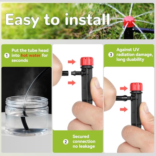 Drip Emitters for 1/4" Tubing: 360° Adjustable Irrigation Dripper, 50pcs | Includes 1/4" Barbed Coupling Fitting - 1/4" Drip Emitter for Drip Irrigation System Kits, Greenhouses – for Home Gardeners - size: 50pcs Drip Emitters with 1/4" Fitting
