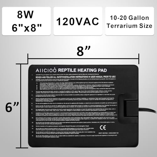 Aiicioo Reptile Heating Pad - Hermit Crab Heater Heat Mat for Reptiles Snake Lizard Terrarium 8 Watt - size: 6" X 8"(8W)
