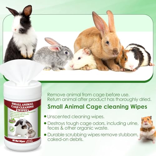 2 Pack Small Animal Cage Wipes 120 Count Small Animal Cage Clean up Wipes Removes Stubborn Caked-on Hamster Cages Cleaner for Pet Bunny Supplies Cleaning Deodorizing