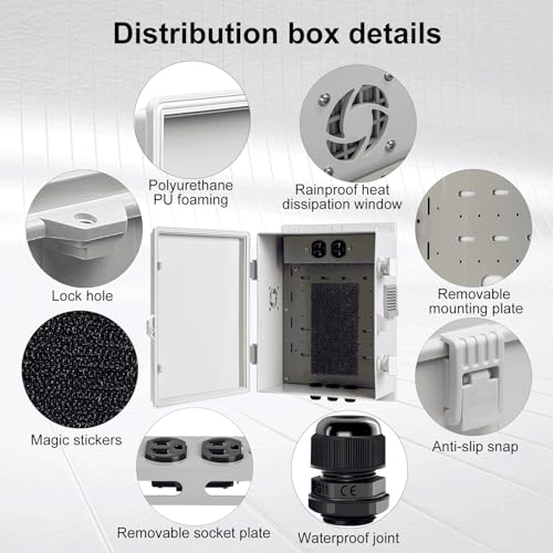 Namunanee Outdoor Electrical Junction Box, ABS Water Resistant Enclosure with Internal Mounting Panel & Hinged Cover (13" H* 9.2" L* 4.6" W & Outlet) - size: 13"H x 9.2"L x 4.6"W & Outlet