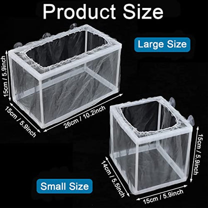 2 Pack Aquarium Fish Breeder Box | Fish Isolation & Hatching Box with Incubator Mesh & 10 Suction Cups (Small & Big Size)