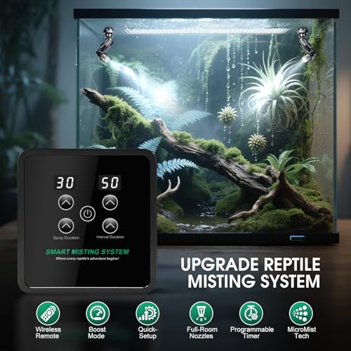 Reptile Mister Humidifier Reptile Mister System with Timer Auto | Terrarium Misting System Reptile Fogger for Chameleons, Snakes, Frogs, Lizards & Turtles - color: C-Black