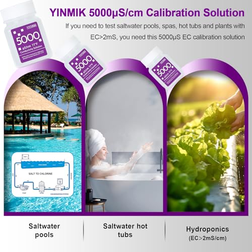 5000μS/cm Conductivity Calibration Solution for Salt Meter/Saltwater Pool | Salinity Buff Calibration Fluid for SPA Hot Tub,EC Calibration Solution Kit for EC Meter TDS Tester, 4 Bottles of 50mL - color: Purple