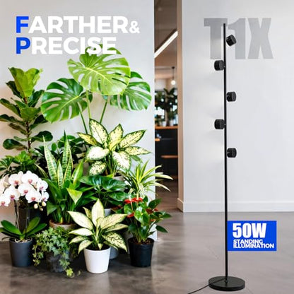 Barrina T1X5 Standing Grow Light for Indoor Plant, 6FT 50W 5000K, High PPFD | Vertical Plant Lights for Growing, Tall Plant, Adjustable 5 Heads, 6 Foot with Foot Switch, Full Spectrum, Heat Dissipation - size: 50W-6FT-5 Heads