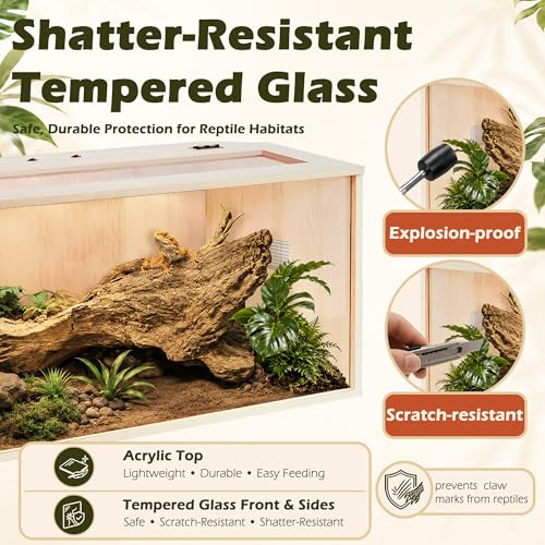 Bearded Dragon Tank,Wooden Reptile Tank and Lizard Tank,Tempered Glass Large Bearded Dragon Enclosure with Built-in Lamp Fixture (32X16X16inch,34 Gallons) - color: Wooden Roof, size: 32X16X16inch,34 Gallons
