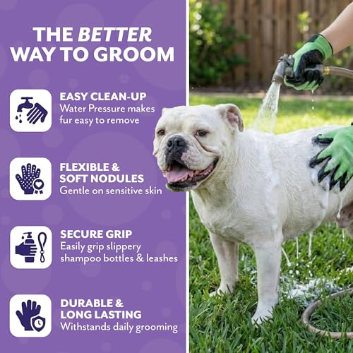 Pet Grooming Gloves - Cat, Dog, Horse Gentle Hair Remover Brush - Mitt For Long & Short Haired Fur - Shedding, Bathing & Massaging Glove (Purple, Small)