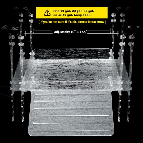 Hanging Floating Turtle Basking Platform Dock for 10/20/55/40 Gal Long Tank | Acrylic Floating Turtle Dock, Adjustable Platform Width 10-12.5 In, Basking Platform for Aquatic Turtles, Non-slip Bark Ramp - size: Large
