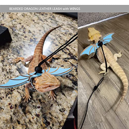 Bearded Dragon Leash and Harness Set, Beardie Carrier, Lizard Adjustable Harness with Leather Wings and Sling Bag, Reptile Small Pet Backpack Batwing Accessories (Blue) - color: Blue
