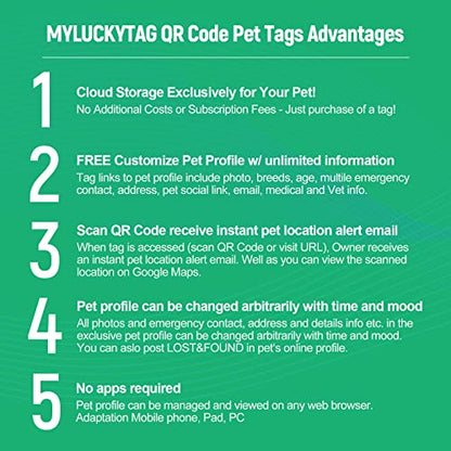 MYLUCKYTAG QR Code Pet ID | Personalized Dog & Cat Collar Tag | Online Profile with Instant Scanned Location Alert Email - style: Neon Paw