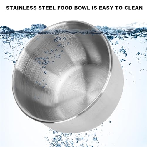 Bird Food Stainless Steel Cups, Parrots Feeding Dish Cups with Wooden Platform, Stainless Steel Food Water Feeder Cage Accessory with StandDouble Bowl