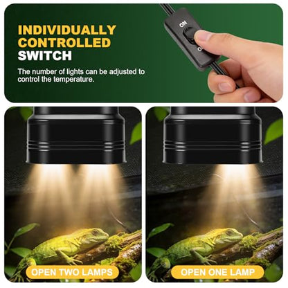 Dual Reptile Light Fixture Max 160W Each Heat Lamp Fixture Fits Heating Lamp Terrarium Light UVB Light for Lizards Turtles Snakes Terrarium Habitat