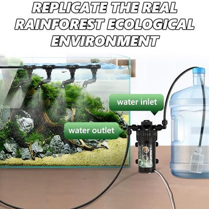 LANUEVA Reptile Humidifier Quieter Mister with 6 Nozzles (with Timer) | Mister Fogger for Terrarium with 4 Single Misting Nozzle+2 Double Nozzle, Automatic Spray System for Chameleon, Lizard, Snake - size: Pump with Outlet Timer