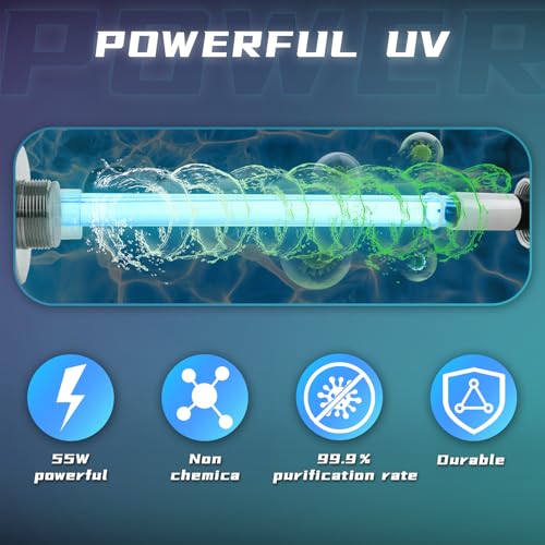 55W UV Light for Above Groud Pool Cold Plunge Aquarium Algae Control with UVC Bulb Stainless Steel Ultraviolet Green Water Machine Algae Remover for Pond - size: 55W Stainless Steel