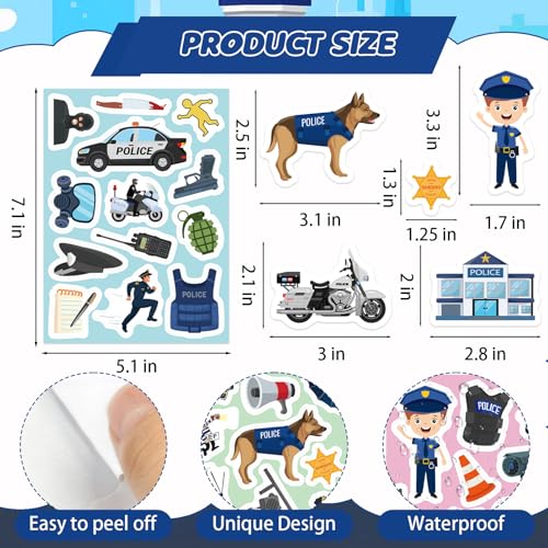 312 Pcs Police Stickers, Cute Cop Sticker Self-Adhesive Police Themed Stickers for Scrapbooks Envelopes Cards Gifts Crafts Party Favors Class Rewards - style: Police