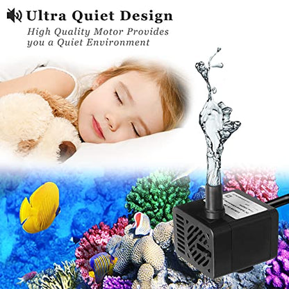 DC 5V USB Mini Submersible Water Pump with Tubing for Pet Fountain, Aquarium Fish Tank, Pond, Fountain, Hydroponics