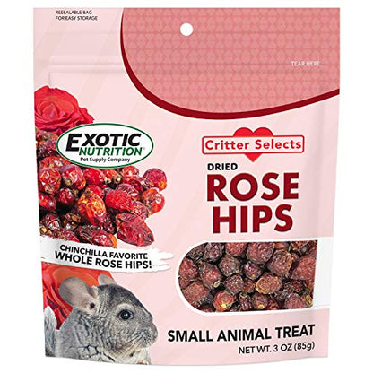 Exotic Nutrition Dried Rose HIPS (3 oz.) - Healthy Natural Treat - Chinchillas, Guinea Pigs, Rabbits, Prairie Dogs, Degus, Hamsters, Rats, Squirrels, Parrots, Chickens, Ducks & Other Small Pets - size: 3 Ounce (Pack of 1)