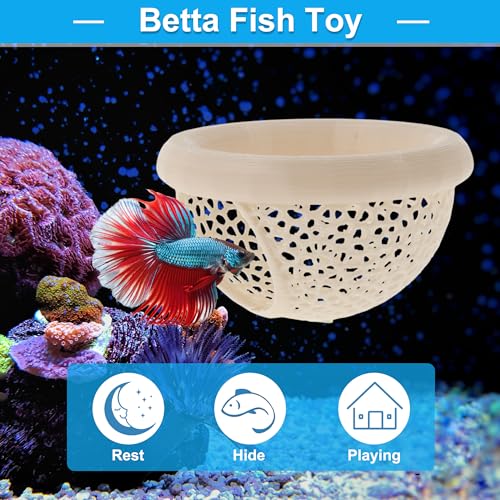 Floating Betta Cave & Hammock, Multi-Functional Hideout for Aquarium Beige - color: Beige