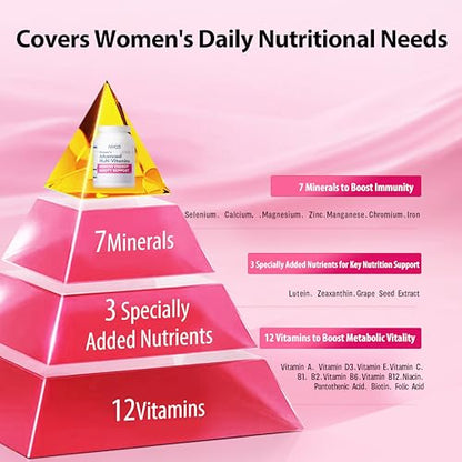 NYO3 Multivitamin for Women with Nicotinamide Lutein Grape Seed & Vitamins A, D3, B1/2/6/12, C, E for Energy, Nourish Hair/Skin/Nail, Premium Daily Womens Multivitamins - 60 Capsules