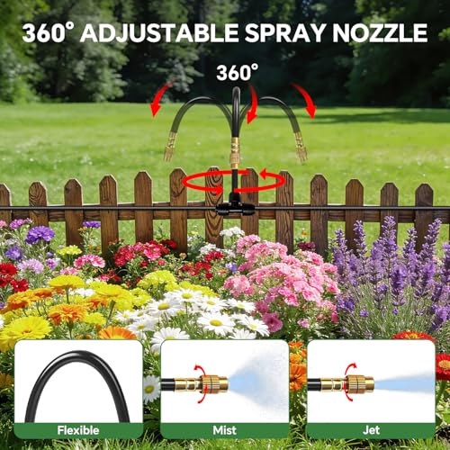 250FT Drip Irrigation System for Garden with 38pcs Adjustable Copper Nozzles & Emitters, Automatic Garden Watering System with 1/2" & 1/4" Tubing for Raised Bed, Yard, Greenhouse, Potted Plants, Lawn - size: 53FT 1/2'' Main Tube + 197FT 1/4'' Drip Tube