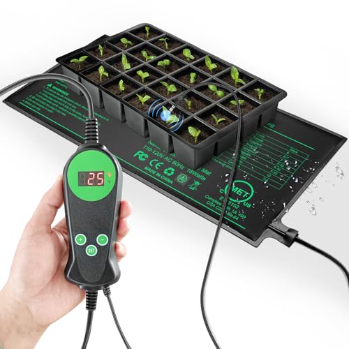 Seedling Heat Mat with Built-in Temperature Controller, 10" x 20.75" Waterproof Plant Heating Pad with Thermostat MET-Certified Warm Mat for Hydroponic,Germination, Indoor Gardening, Greenhouse