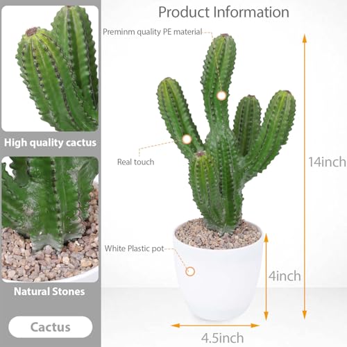 Artificial Cactus 14inch Faux Cacti Fake Succulent Plants for Indoor Outdoor Home Office Garden Decor - size: 14inches