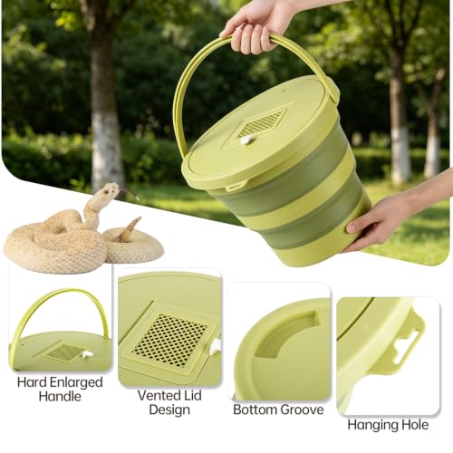 Snake Bucket 15L /4.Gal–Collapsible Container with Vented Seal Lid | 15L/4.0Gal Snake Catcher Bucket with Vented Seal Lid Allows Airflow For Reptiles.For Outdoor Use