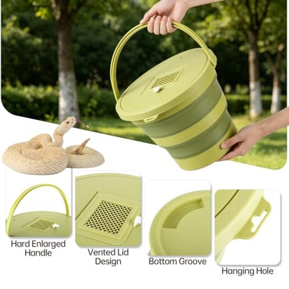 Snake Bucket 15L /4.Gal–Collapsible Container with Vented Seal Lid | 15L/4.0Gal Snake Catcher Bucket with Vented Seal Lid Allows Airflow For Reptiles.For Outdoor Use