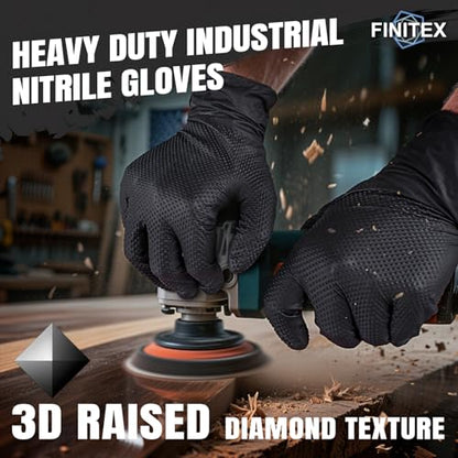 FINITEX Industrial Diamond Texture Nitrile Black Glove - 100/1000PCS Chemical Resistant 6.3mil Mechanic Disposable Gloves - color: Black (Small 100)