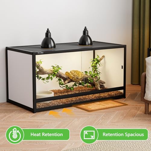 120 Gallon PVC Reptile Enclosure 48"x24"x24" – Large Reptile Tank with Front Sliding Glass Doors & Lock, for Bearded Dragon, Ball Python, Snake - color: Black Frame / White PVC-120 Gallon