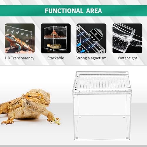 Reptile Terrarium,6.8" x 6.8"x 6" Reptile Breeding Box, Magnetic Acrylic Enclosure，for Tarantula，Hermit Crab，Jumping Spider，Iguana，Leopard Gecko，Bearded Dragon, Insect, Mantis, Scorpions. - size: 6.8"*6.8"*6"
