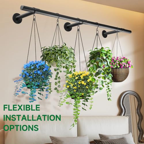 2 pcs Hanging Planters Rod, Plant Hanger Indoor for Window Ceiling, Hanging Plant Shelf for Wall Planter House Plants, Plant Shelves Metal Holder Bar 63 in (Pots, Plants, Chains not Included) - size: 63In Length-2Pcs