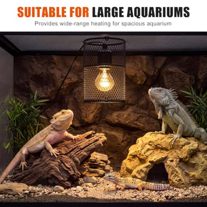 1 Pcs Reptile Heat Lamp Guard with 150W Ceramic Heat Emitter Basking Anti Scald Heating Lamp Holder Mesh Cage Reptile Protection Lampshade for Lizard Snake Without Bulb (5.5 Inch,White,Black) - color: 5.5 Inch, White, Black