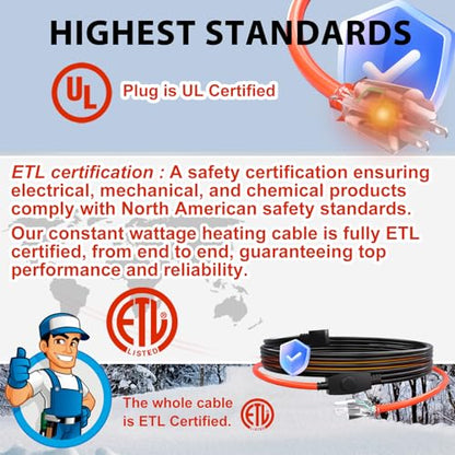 HEATIT Automatic Heat Tape Pipe Freeze Protected Heated Cable 3Ft 7W/ft | ETL certified heat cable for pipe freeze protection, constant heat output helps prevent frozen water pipes in winter. - style: 3 Feet