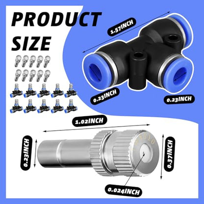 Gisafai 20 Pcs Brass Misting Nozzles Replacement Kit, 0.024"/0.6mm Orifice Mister Heads with 1/4" Water Misting Nozzle Tees Sprayer for Outdoor Cooling System Patio Garden Greenhouse(Two Section) - style: Two Section