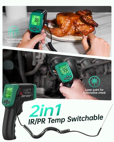 Infrared Thermometer Gun, Dual Mode IR Laser Thermometer with -50°C~800°C and Meat Probe (-50°C~300°C), Non-Contact Digital Thermometer for Cooking, BBQ, and Industrial Use - color: IR Thermometer & Probe