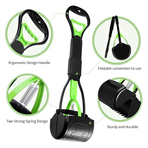 Non-Breakable Pet Pooper Scooper for Dogs and Cats with Long Handle High Strength Material and Durable Spring for Easy Grass and Gravel Pick Up - color: Green