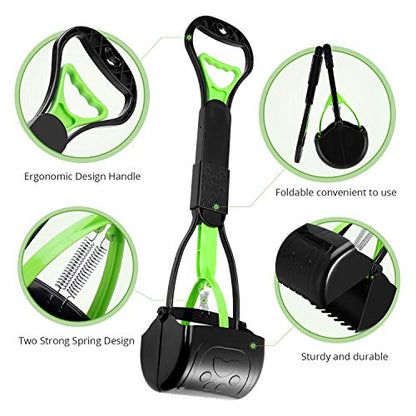 Non-Breakable Pet Pooper Scooper for Dogs and Cats with Long Handle High Strength Material and Durable Spring for Easy Grass and Gravel Pick Up - color: Green