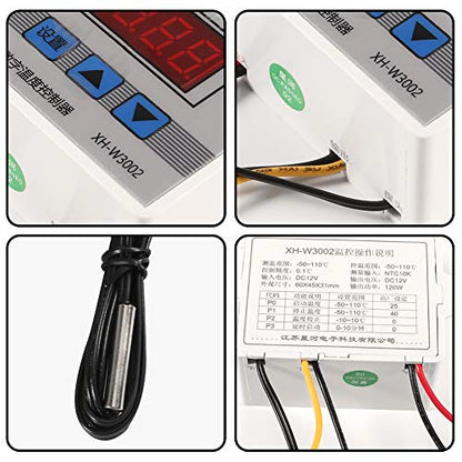2PCS XH-W3002 Digital Temperature Controller -50 to 110 °C Programmable Heating Cooling Thermostat LED Display Thermostat Control Switch and NTC 10K Thermistor Sensors with Waterproof Probe