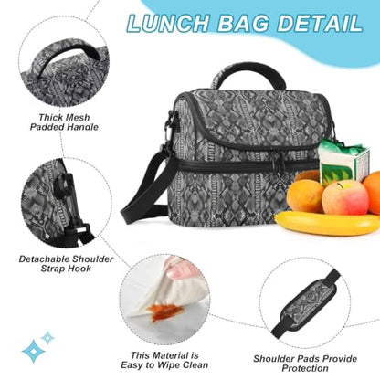 Emelivor Snake Scale Insulated Lunch Bag Container Tote for Student | 8L Double Deck,Large Lunch Box with Shoulder Strap,Thermal Meal Prep Cooler,Suitable for School Work Picnic Office Travel