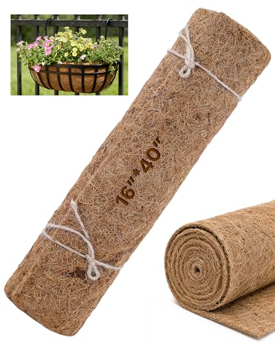 Coco Liners for Planters - Thick Coconut Fiber, Pre-Drained Planter Liner, Reptile Bedding & Garden Mat | 100% Natural & Biodegradable Coconut Coir for Plants (16" x 40")