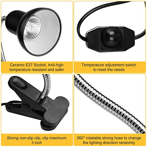 Dallfoll Reptile Heat Lamps, Turtle Lamp UVA/UVB Turtle Aquarium Tank Heating Lamps with Clamp, 360°Rotatable Basking Lamp for Reptiles Lizard Turtle
