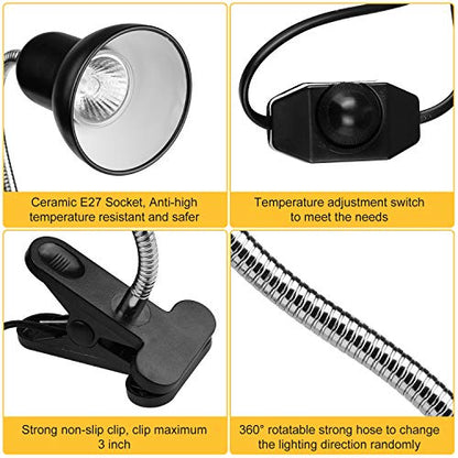 Dallfoll Reptile Heat Lamps, Turtle Lamp UVA/UVB Turtle Aquarium Tank Heating Lamps with Clamp, 360°Rotatable Basking Lamp for Reptiles Lizard Turtle