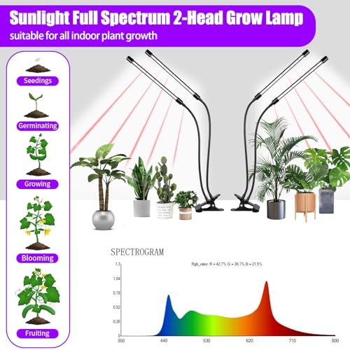 Grow Lights Upgrade 168 LEDs Clip Plant Lights for Indoor Plants, Full Spectrum White+ Red LED Plant Growing Lamps with Flexible Gooseneck, 3/9/12H Timer, 3 Spectral Modes, 10 Dimmable Levels 2 Pack - size: 2 Head 2 Pack
