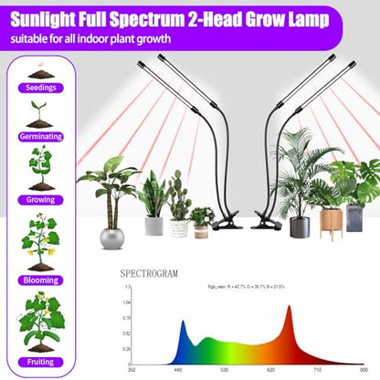 Grow Lights Upgrade 168 LEDs Clip Plant Lights for Indoor Plants, Full Spectrum White+ Red LED Plant Growing Lamps with Flexible Gooseneck, 3/9/12H Timer, 3 Spectral Modes, 10 Dimmable Levels 2 Pack - size: 2 Head 2 Pack