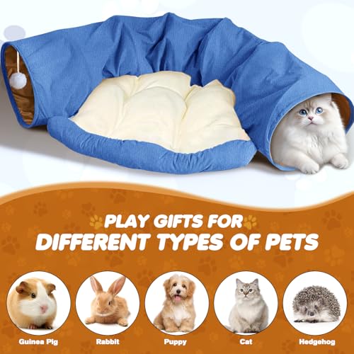 Spardar 2-in-1 Bunny Tunnel Bed, with Removable Mat Hideout, Blue | Collapsible Tunnel Tubes Toys, Washable, Interactive Toys for Rabbits, Chinchilla, Hedgehog, Guinea, Kitty - color: Blue