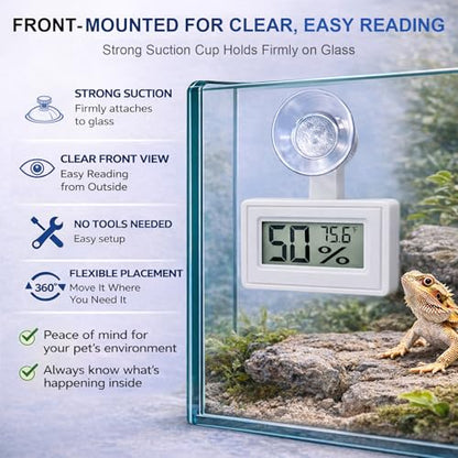 2 Pcs Suction Cup Reptile Thermometer Hygrometer, Fast-Read °F/°C Digital Temp&Humidity Gauge for Terrarium Tank Enclosure,for Gecko,Bearded Dragon,Snake,Tortoise,Hermit Crab,Jumping Spider (White) - color: White