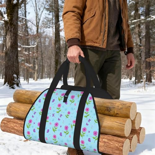 AMRANDOM Butterfly Lake Blue Firewood Carrier Bag Log Carrier Large Capacity Wood Tote for Easy Storage - color: Color1021