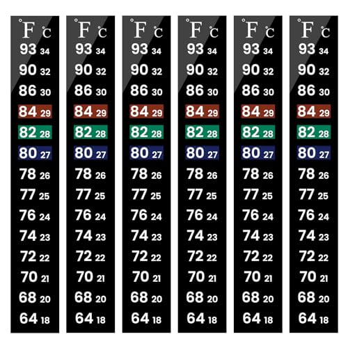 AQUANEAT 6 PCS Aquarium Thermometer Strips, Fish Tank Thermometer Sticker, Terrarium Water Temperature Test (5.13" x 0.71") - size: 5.13" x 0.71"