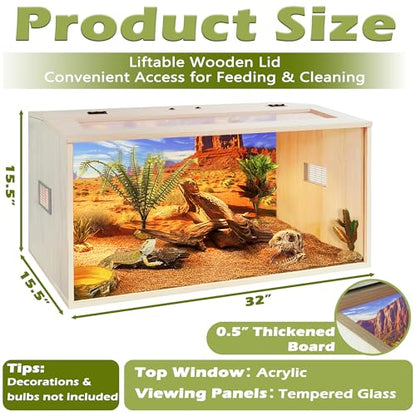 Bearded Dragon Tank, 35 Gallons Wooden Reptile Enclosure, Tempered Glass Lizard Tank, Large Bearded Dragon Enclosure with Built-in Lamp Fixture for Lizard - color: Oak, size: 35 gallons